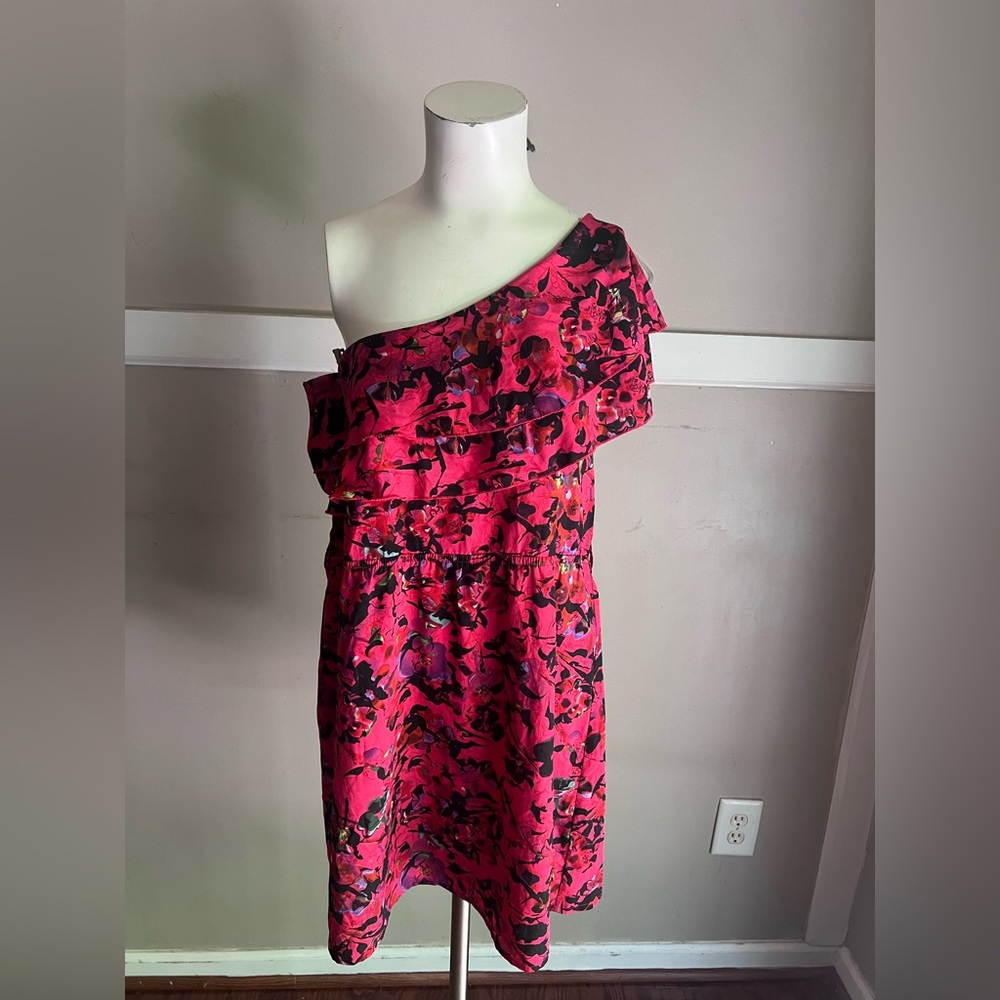 indulge Hot Pink Floral One-Shoulder Ruffle Dress
